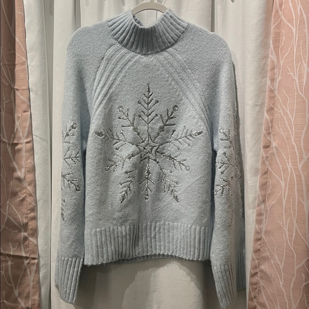 cupcakes & cashmere Light Blue Snowflake Turtleneck Sweater